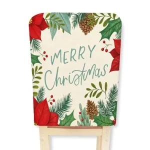Christmas chair cover green pine cone style holiday home hotel dining room decor backrest