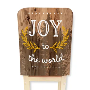 Vintage wood grain Christmas chair cover with festival text and pine tree pattern for holiday decor.