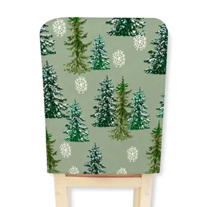 Christmas chair cover green watercolor pine tree print holiday dining room decor 1pc