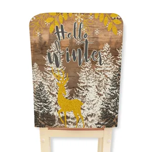 Christmas chair cover retro wood grain golden deer festive home hotel decoration