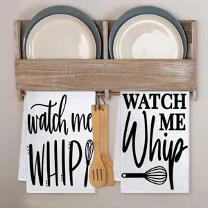 Set di strofinacci da cucina creativi con tipografia in bianco e nero e frusta, panno assorbente.