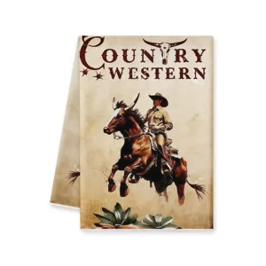 Torchon de Cuisine Style Américain Cowboy Western Vintage Chiffon Absorbant pour Vaisselle