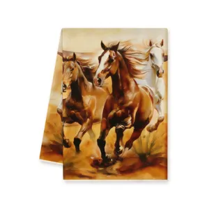 Vue détaillée d'un torchon de cuisine imprimé cheval cowboy western vintage absorbant.