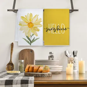 Kitchen hand towel set watercolor daisy yellow sunshine printed decorative hanging towel