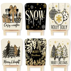 Fodera per Sedia di Natale Retro Americana Motivo Fiocco di Neve Oro Nero Hotel Ristorante Decorazione Festiva