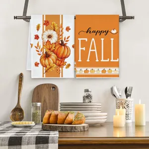 Serviette de cuisine citrouille d'automne, microfibre absorbante nettoyage décoration festive.