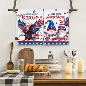 Amerikaanse patriotische keukentheedoek set, Onafhankelijkheidsdag adelaar absorberende stof.