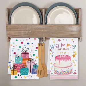 Set strofinacci cucina tema compleanno, stampa torta a pois colorati asciugamano assorbente