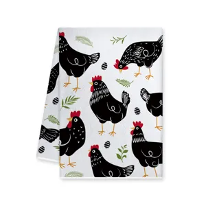 Asciugamano da cucina nero e bianco con gallina stile fattoria panno assorbente casa.
