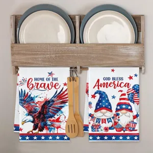 Amerikaanse patriottische keuken theedoeken set, USA onafhankelijkheidsdag adelaar dwerg