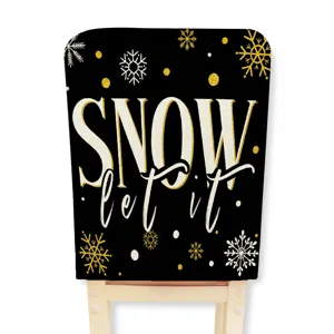 Fodera per sedia di Natale vintage con motivo a fiocchi di neve nero e oro per feste.