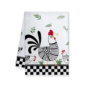 Canovaccio da cucina gallo bianco e nero stile rustico panno assorbente asciugamani