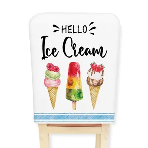 Summer sweet ice cream pattern elastic chair cover restaurant party printed flannel back