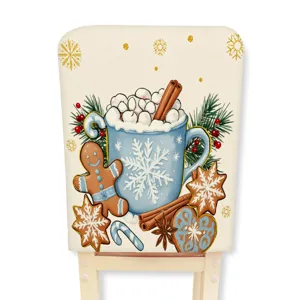 Christmas chair cover featuring cute mug gingerbread design for holiday home dining decor.