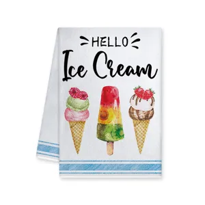 Torchons de cuisine imprimés crème glacée été microfibre chiffon de nettoyage absorbant détail
