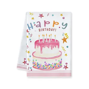 Asciugamano da cucina di compleanno con stampa di torta ad acquerello e festa.