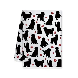 Asciugamano da cucina con motivo di sagome di cani e impronte di zampe, assorbente per la casa.