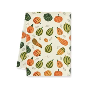 Serviette de cuisine imprimée citrouille d'automne, torchon absorbant décoratif en microfibre.