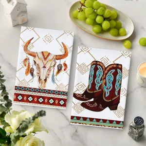 Canovacci decorativi con motivo di stivali da cowboy occidentali e teschio di toro per cucina.