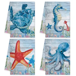 Microvezel Keukendoek Zeeleven Bedrukt Absorberend Theedoek Oceaan Patroon Schoonmaakdoek Voor Thuis Keuken