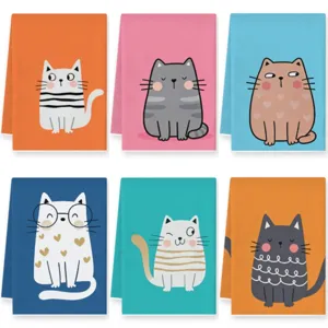 Juego de paños de cocina de microfibra con gato tierno, toalla super absorbente.