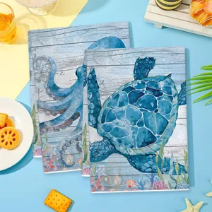 Keukenhanddoeken met print van zeedieren, octopus en schildpad patroon, absorberende doeken.