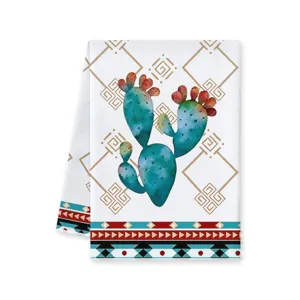 Canovaccio da cucina con cactus acquerello bohémien e motivo geometrico decorazione in stile sud-ovest