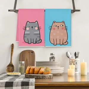 Lindo paño de cocina de gato de dibujos animados, toalla de microfibra súper absorbente.
