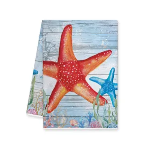 Keukendoek met zeeleven print en schattig zeester patroon, absorberende schoonmaakdoek.