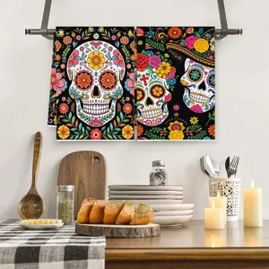 Schedel bloemige keukendoek, microvezel vakantie decoratieve theedoek voor reiniging.