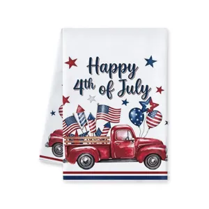 Πετσέτα κουζίνας Ημέρας Ανεξαρτησίας με κόκκινο φορτηγάκι, απορροφητική πετσέτα για γιορτή.