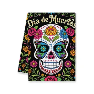Dia de Muertos bloemen schedel microvezel handdoek feestelijke keukenvaatdoek leuk