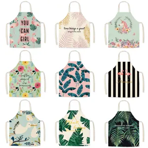 INS Style Botanical Floral Print Polyester Apron Modern Minimalist Housework Cleaning Apron For Adult Kids