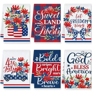 Amerikaanse Onafhankelijkheidsdag Bedrukte Keukentheedoek Patriottische Bloemen Vlag Microvezel Vaatdoek Voor Thuis Feest Decoratie