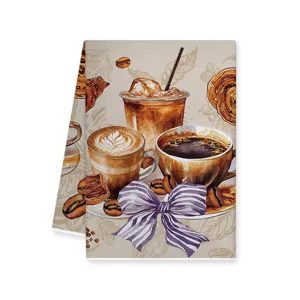 Serviette de cuisine motif café aquarelle chiffon vaisselle microfibre absorbant