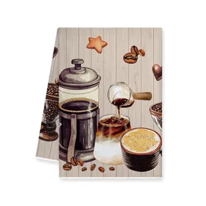 Torchon de cuisine thème café, chiffon microfibre doux avec motif vintage de café.