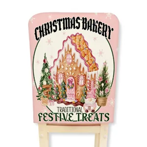 Christmas pink gingerbread house dining chair cover festive holiday home decor slipcover