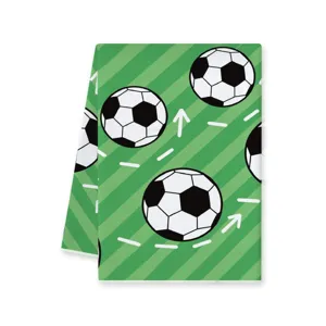 Strofinaccio da cucina assorbente con motivo di calcio verde, panno per pulizia domestica.