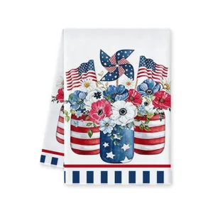 Amerikaanse Onafhankelijkheidsdag keukendoek rood blauw bloemen vlag theedoek vaatdoekje mooi