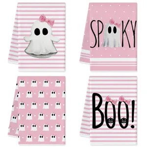 Asciugamani da cucina rosa Halloween fantasma carino Spooky Boo set da 4 pezzi morbido
