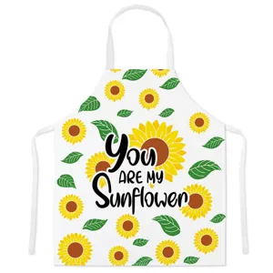 Sunflower print kitchen apron detail, cute plant pattern cooking baking waist apron design.