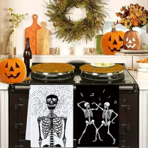 Πετσέτες κουζίνας Halloween με σκελετό, αστείες πετσέτες για εορταστική διακόσμηση.