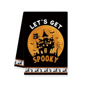 Halloween Kueche Geschirrtuch Spukhaus Schloss Hexe Druck Schwarz Festival Deko Tuch