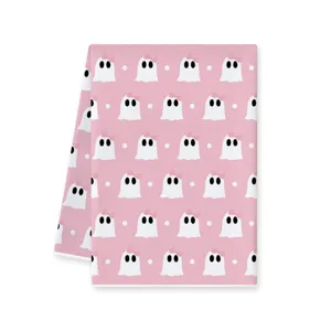 Carino strofinacci da cucina rosa Halloween con fantasmi e fiocco, panno assorbente.