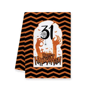 Halloween Kuechen Geschirrtuch gruselige Zombie Hand Chevron Muster festliches Haustuch