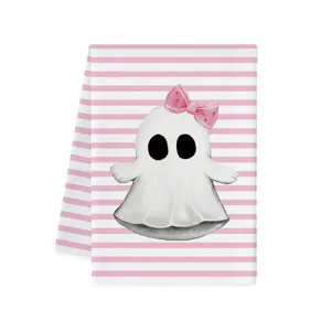Simpatico strofinaccio da cucina a righe rosa fantasma, panno kawaii per la casa.