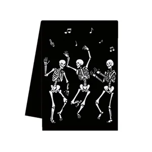 Πετσέτα κουζίνας σκελετός Halloween μαύρο βαμβάκι πετσέτα τσαγιού χορός οστά πανί καθαρισμού