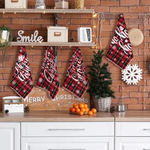 Kerst keukenhanddoeken rood zwart ruit feestelijke vaatdoeken tafel decor set