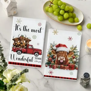 Kerst Hoogland Rund Keukenhanddoeken Set met Rode Vrachtwagen Feestelijke Huisdecoratie