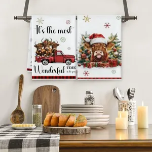 Kerst hoogland koe keuken theedoek set feestelijk rode vrachtwagen vaatdoek decor